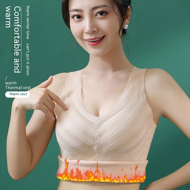 Women's Fashion Traceless Lace V-neck Warm Underwear With Chest Pad