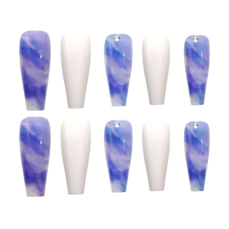 JP2038-B3 European And American New Super Long Ballet Manicure Fake Nails Spot Drill Misty Gradient Blue Ultra-thin Wear Nail