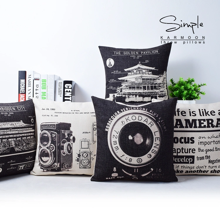 Black And White Simple Industrial Style Cotton And Linen Cushion Case