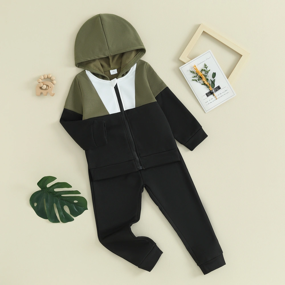 Baby Boy 2 Piece Outfit Contrast Color Zip Hoodie Sweatshirt and Pants