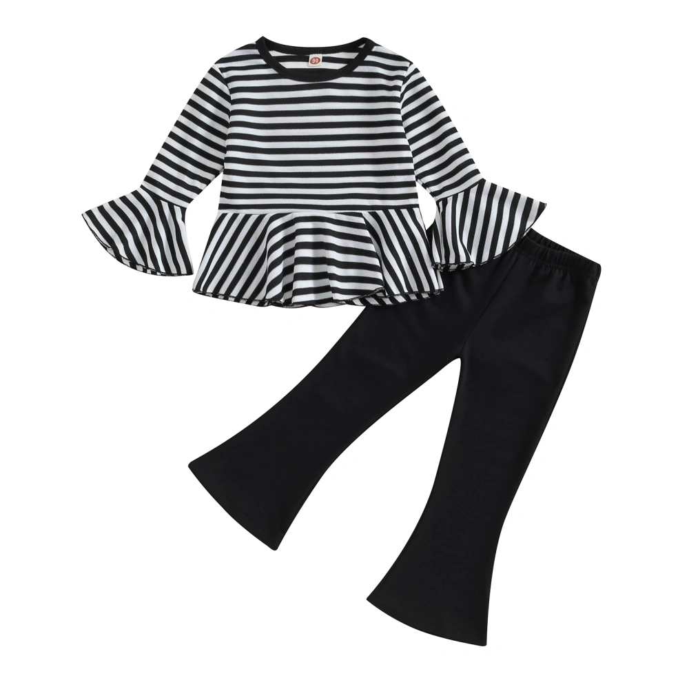 Baby Girl 2Pcs Fall Outfits Long Sleeve Striped Tops + Flare Pants