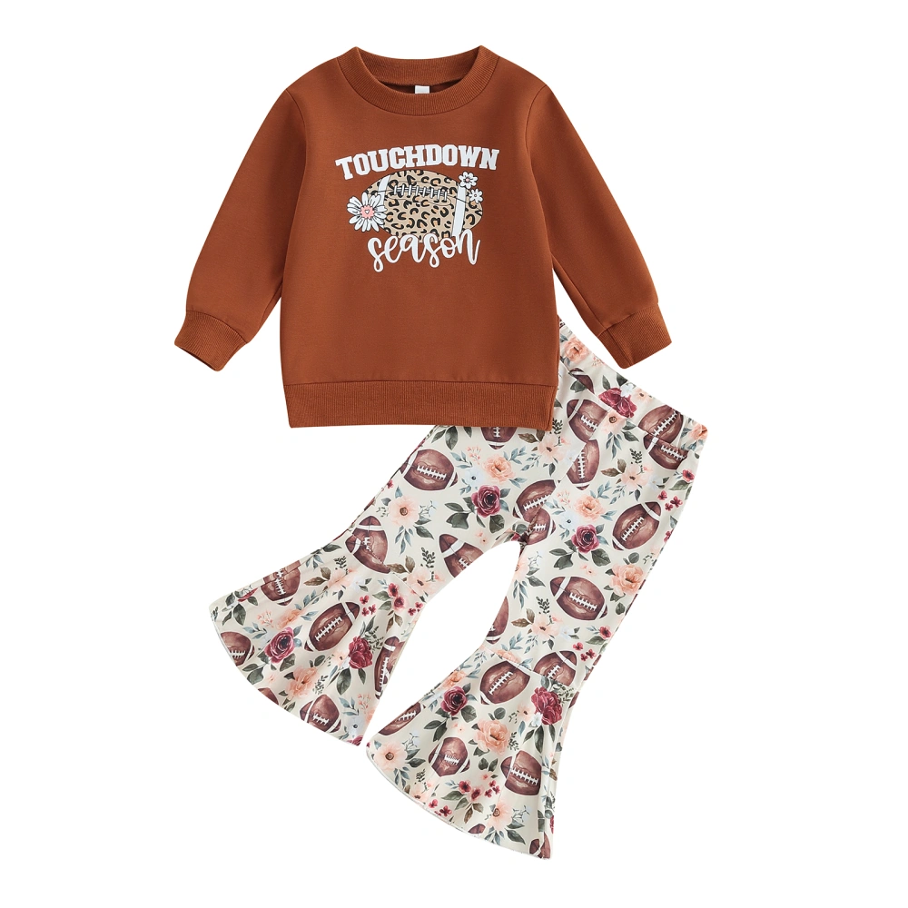 Toddler Girls Outfits Leopard Football Print Sweatshirt + Bell Bottoms