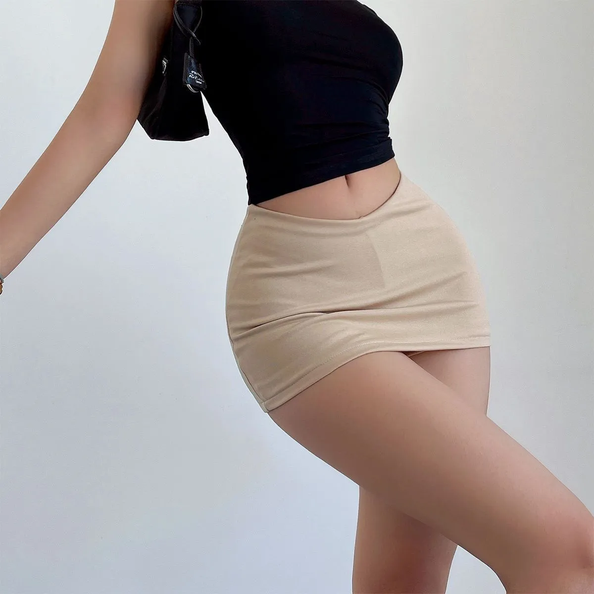 Women Mini Skirt V-shape Low Waist Solid Slim Fit Summer Bodycon Skirt