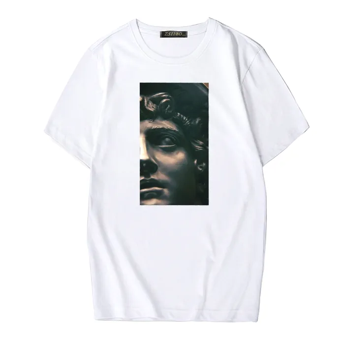 European And American Michelangelo Printed Casual Round Neck T-shirt