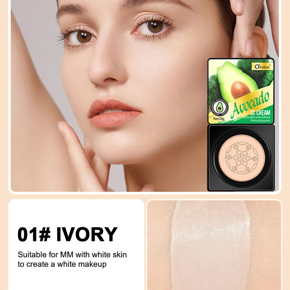 Mushroom Head Air Cushion, Avocado CC Cream, Mushroom Head Foundation, Moisturizing BB Cream, Long Lasting Matte Concealer Face Makeup Cushion Foundation