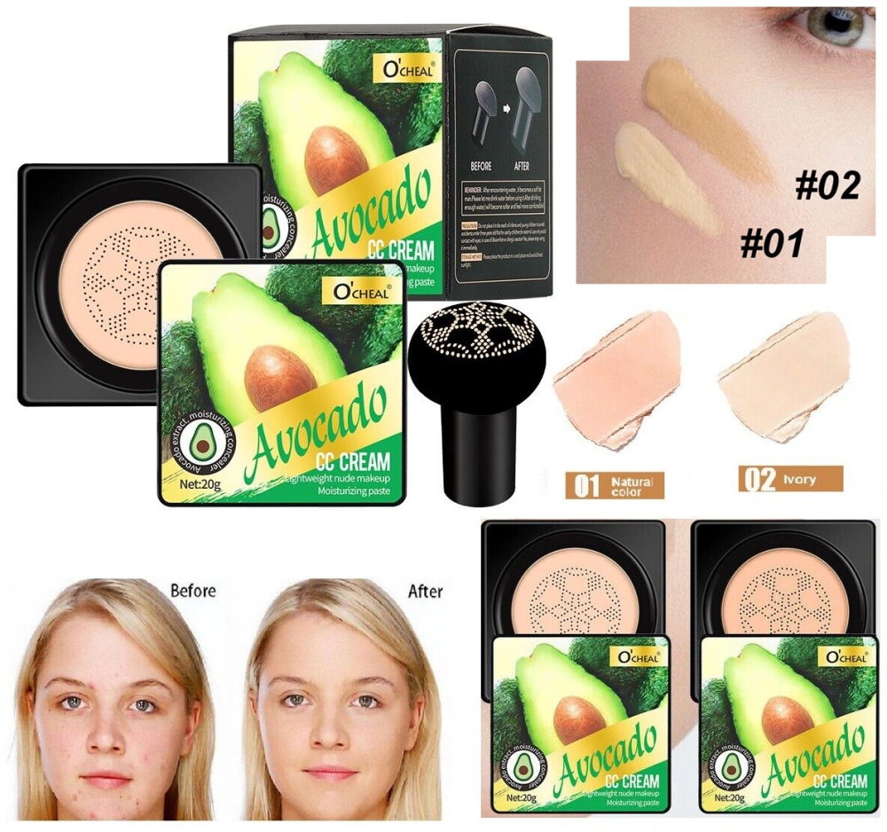 2 Pack Mushroom Head Air Cushion BB CC Cream Concealer Makeup Foundation Moisturizing