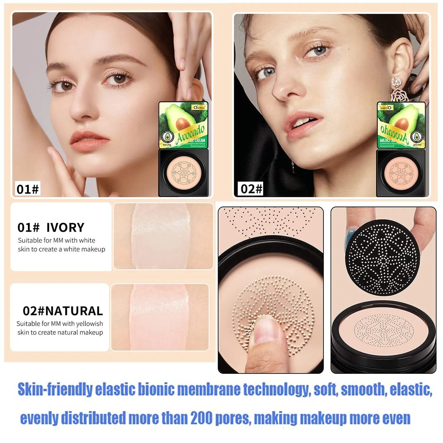 2 Pack Mushroom Head Air Cushion BB CC Cream Concealer Makeup Foundation Moisturizing