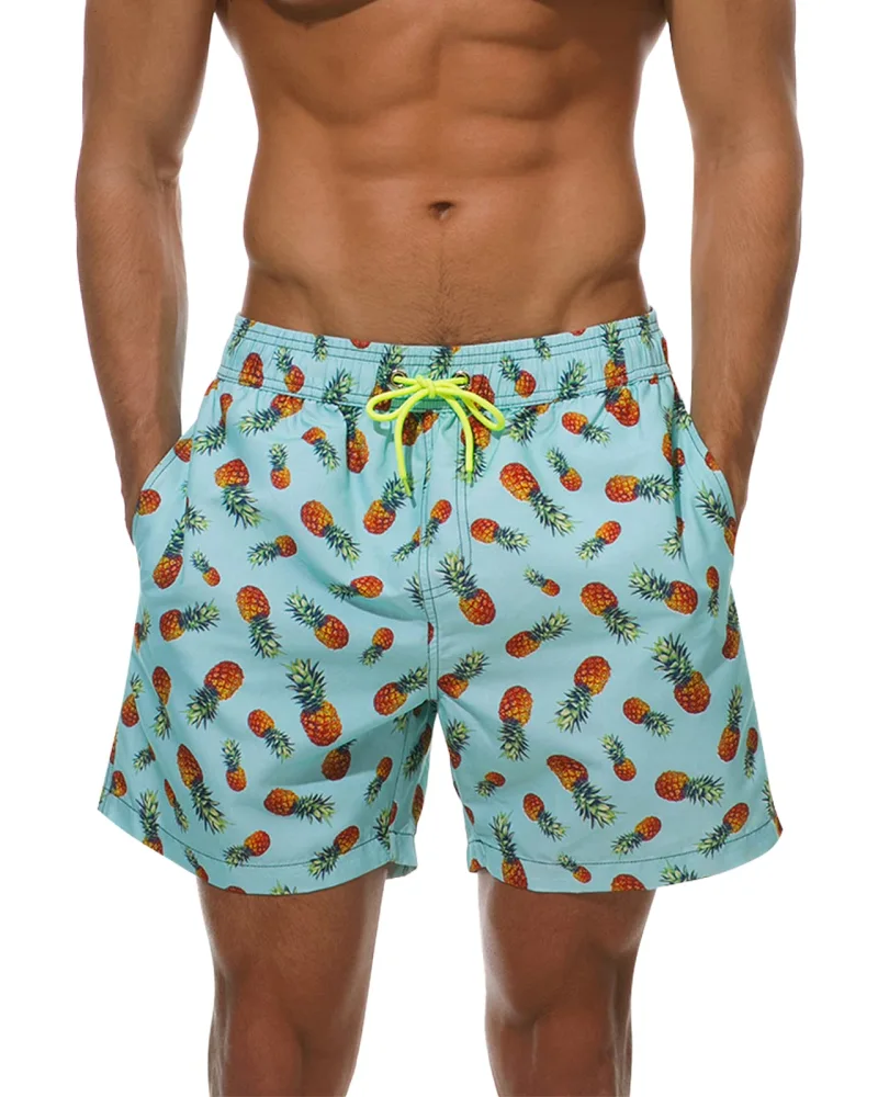 Men's Swimming Trunks Board Shorts with Pockets Swimming Shorts with Mesh Lining Summer-Pineapple light green