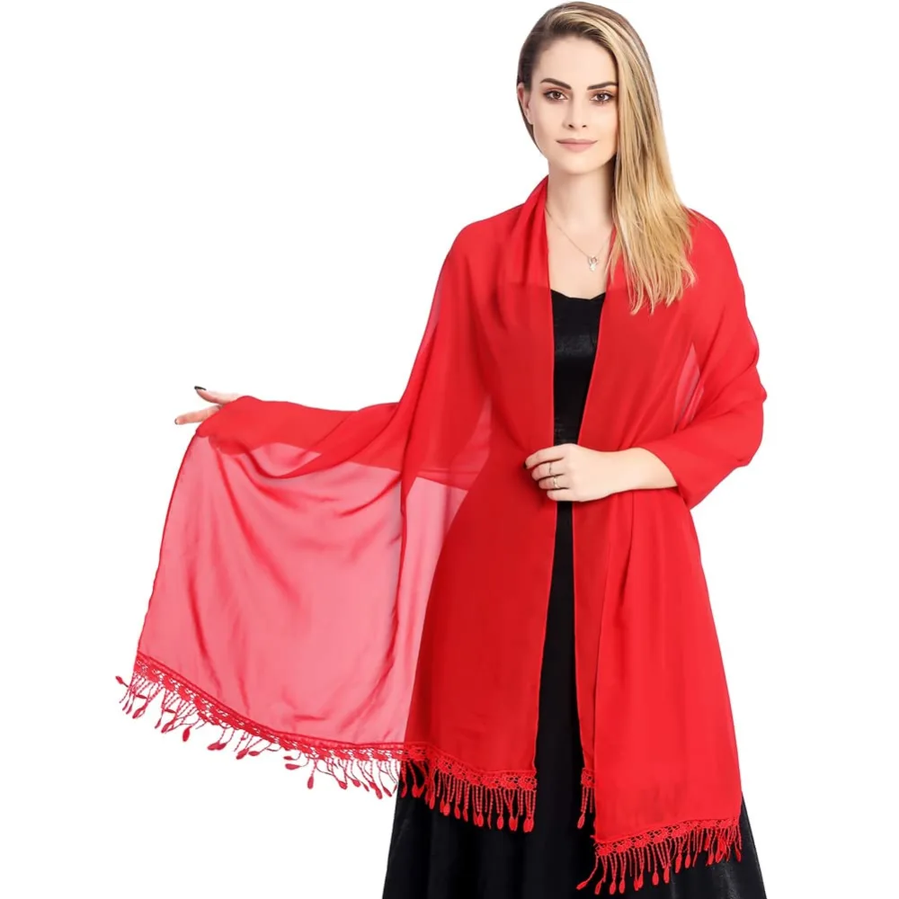 Chiffon Scarf, Women Soft Shawls and Wraps for All Seasons,Red