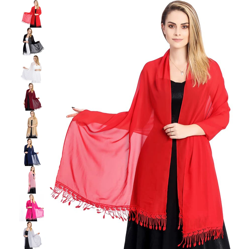 Chiffon Shawls and Wraps for Evening Dresses Women Sheer Soft Bridesmaid Wedding Formal Party Organza Shawl,Red