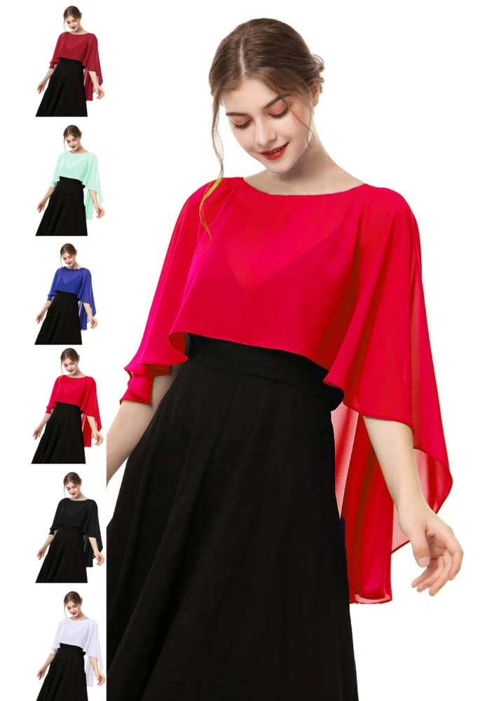 Shawl Wraps For Women Formal Chiffon Capelets Lightweight Sheer Capes Cover Up For Dress,Red