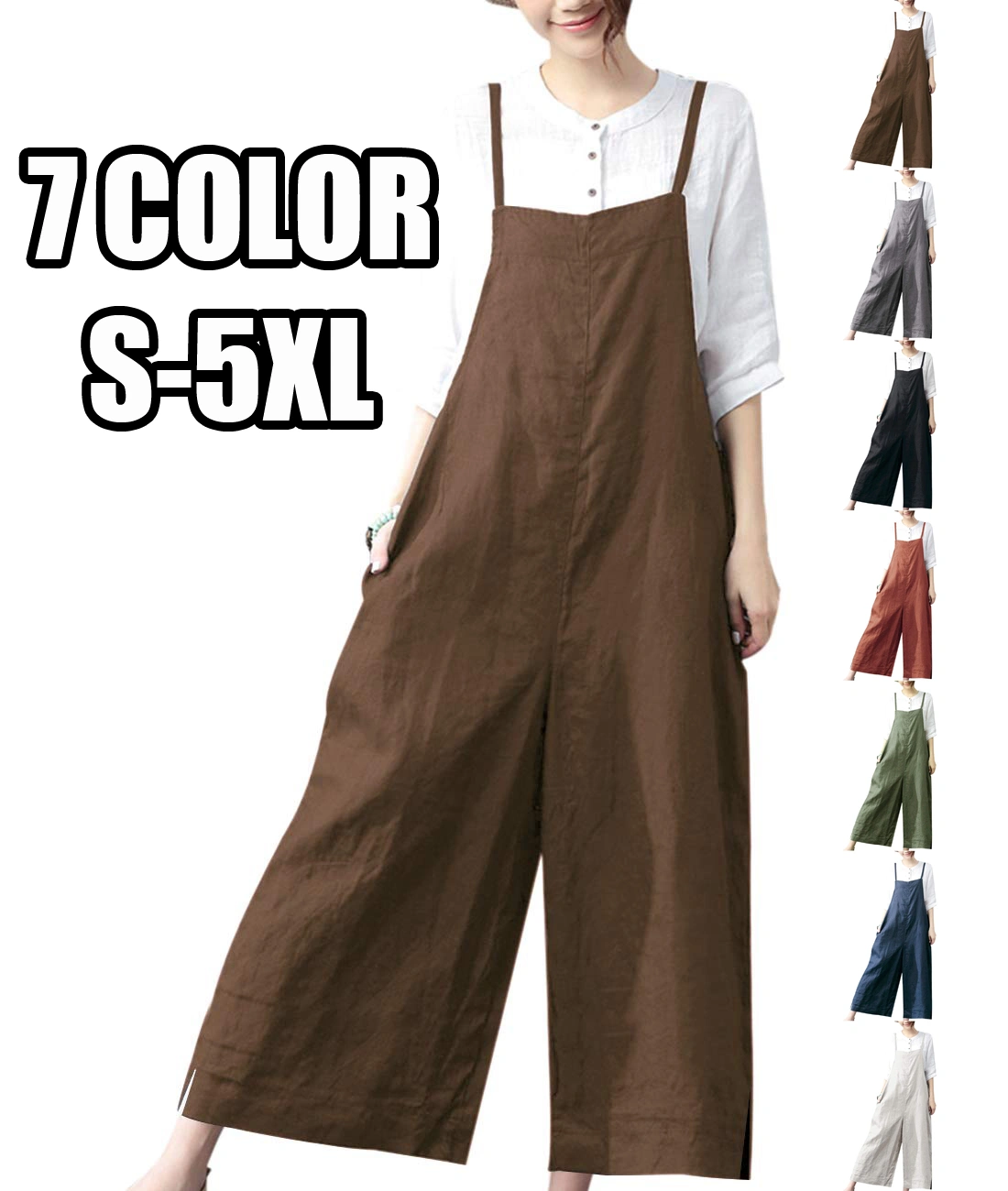 Women's Summer Oversize Bib Trousers, Casual Loose Bib Pants Overall, Baggy Jumpsuit Romper, Summer Trousers with Straps,Khaki,S