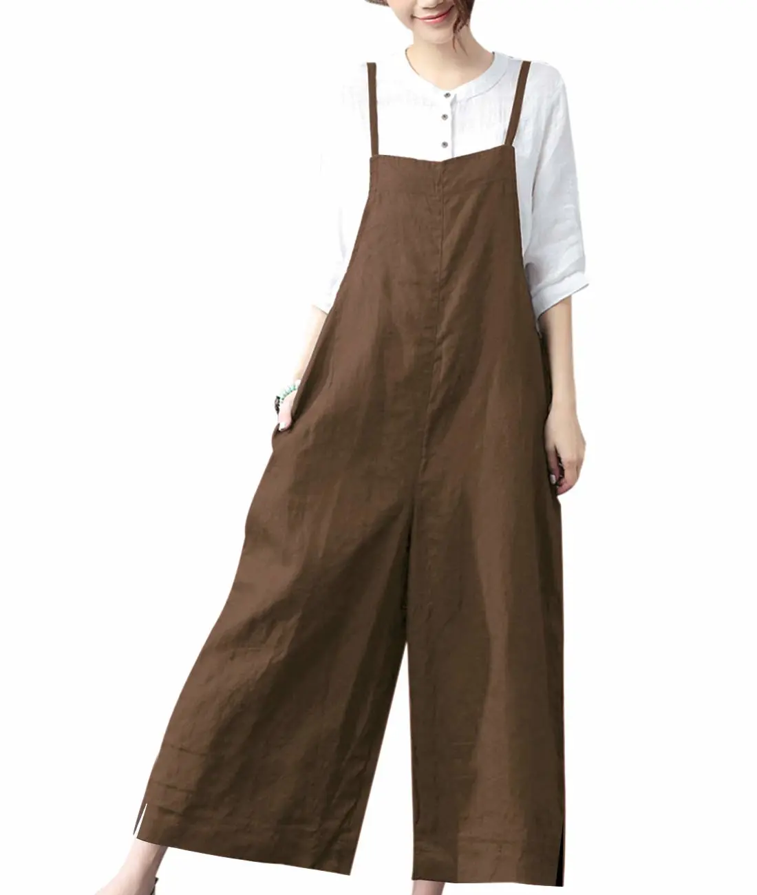 Women's Dungarees,Women's Summer Oversize Bib Trousers,Casual Loose Bib Pants,Khaki,S