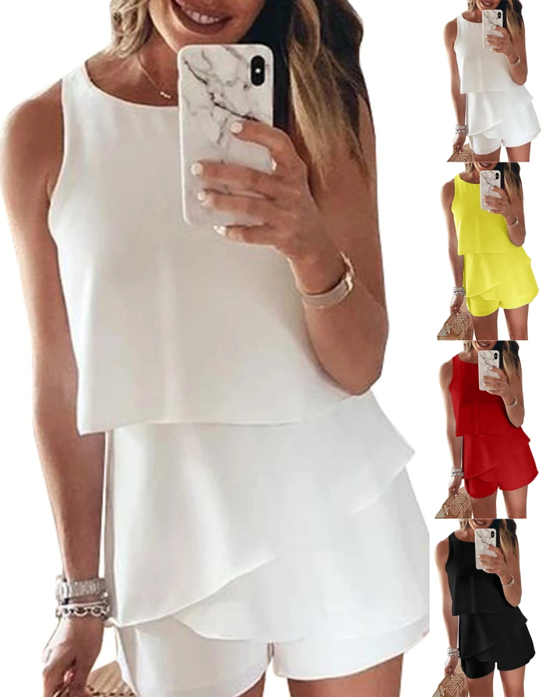 Women's sleeveless Elegant Summer with Ruffles, regular fit,White,S