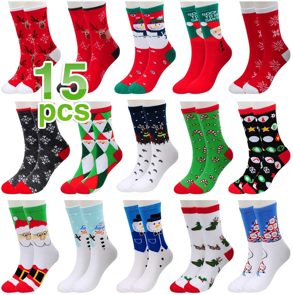 15 Pairs Women's Christmas Socks, Holiday Xmas, Novelty Colorful Patterns