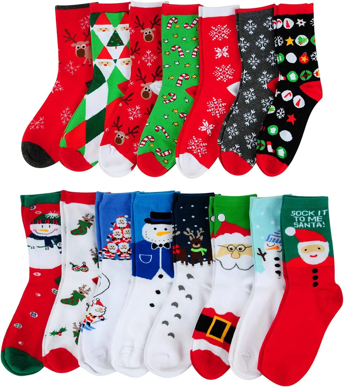 15 Pairs Women's Christmas Socks, Holiday Xmas, Novelty Colorful Patterns
