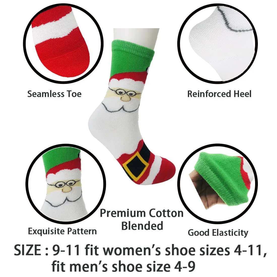 15 Pairs Women's Christmas Socks, Holiday Xmas, Novelty Colorful Patterns