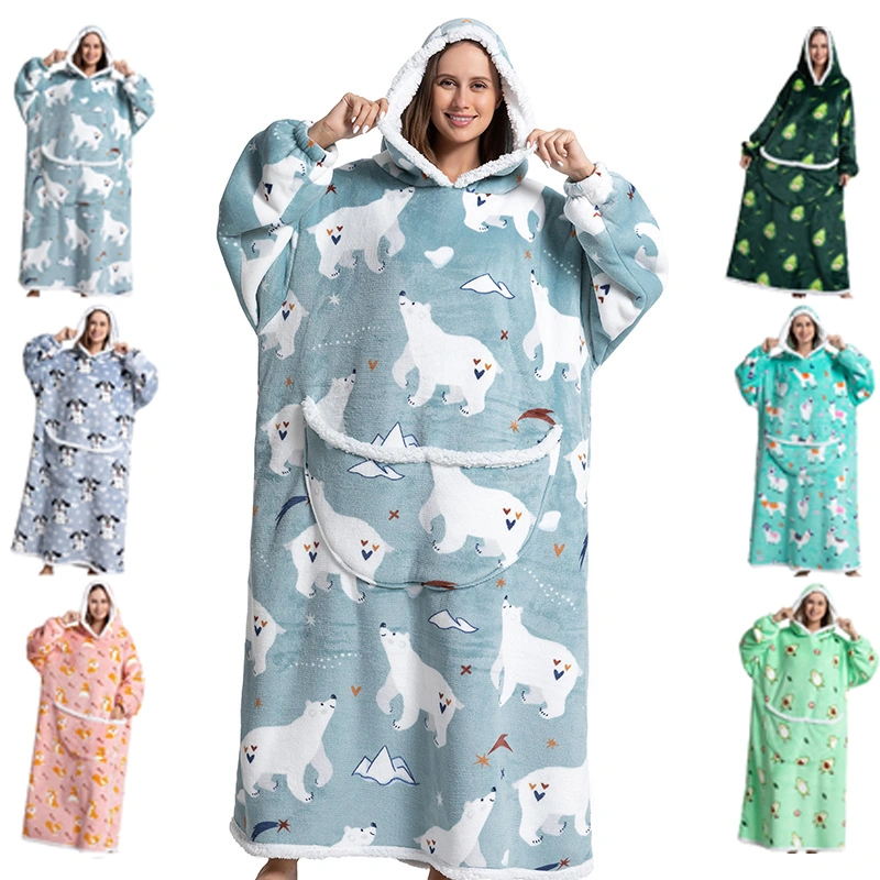 Blanket Hoodie, Super Long Cuddly Pullover TV Blanket, Warm Fluffy Oversized Hoodie Sweatshirt with Giant Pockets, Hood, One Size Fits Men Women Adults