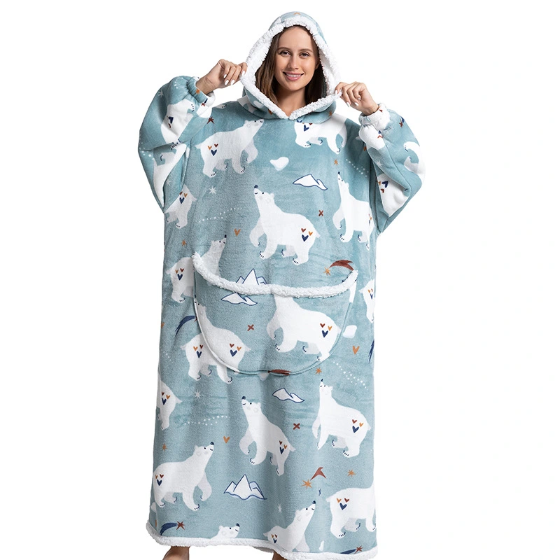 Blanket Hoodie, Super Long Cuddly Pullover TV Blanket, Warm Fluffy Oversized Hoodie Sweatshirt with Giant Pockets, Hood, One Size Fits Men Women Adults