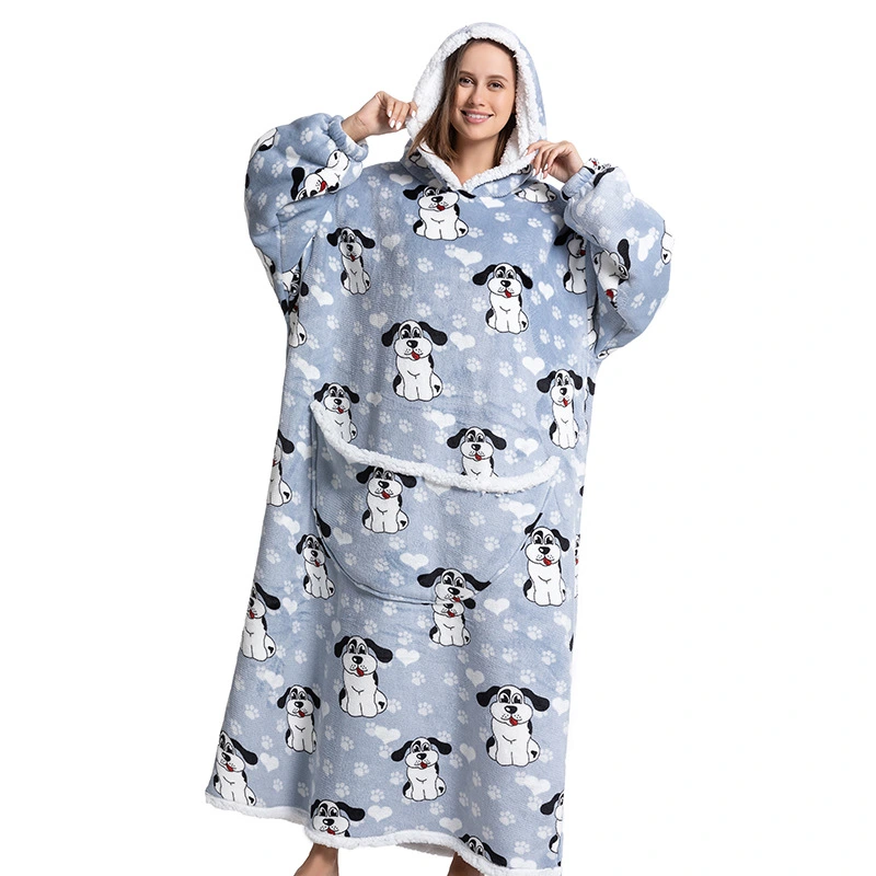 Blanket Hoodie, Super Long Cuddly Pullover TV Blanket, Warm Fluffy Oversized Hoodie Sweatshirt with Giant Pockets, Hood, One Size Fits Men Women Adults