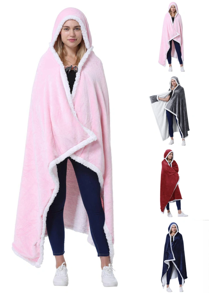 Wearable Hooded Blanket, Warm Cozy Soft Poncho Blanket Wrap, Fleece Cuddle Throw Cape with Hand Pocket, Gifts for Women Father Mom