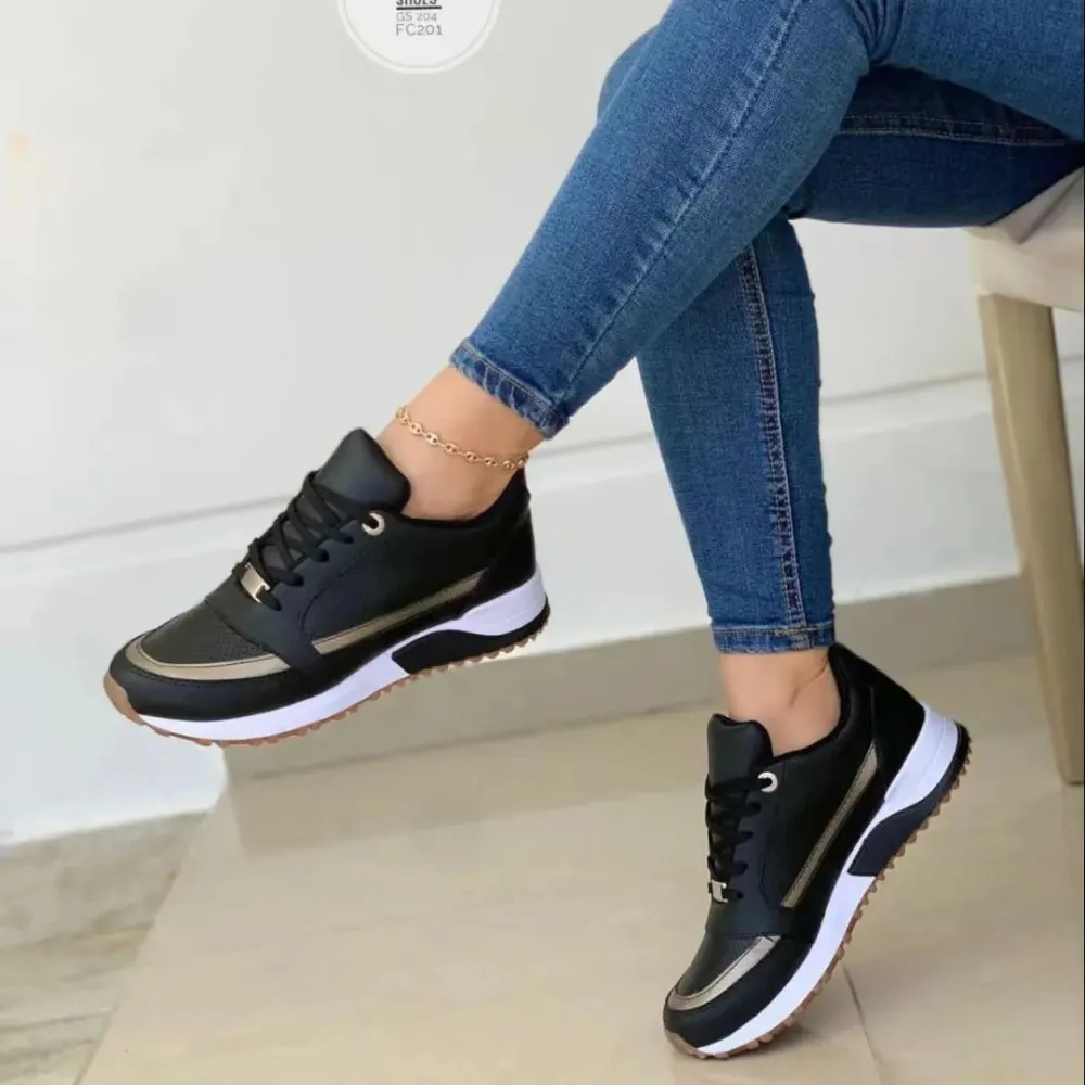 Women's Casual Flat Style Pumps  Color Matching Round Head Lace-up Shoes