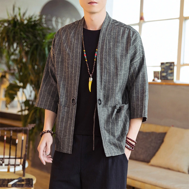 Daopao Men's Striped Cardigan Thin Coat
