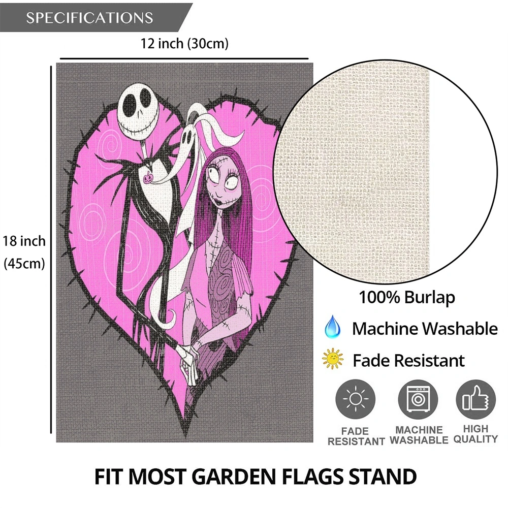 The Nightmare Before Christmas Garden Flag Jack Skellington and Sally Birthday Party Decoration Halloween Double Sized Yard Sign Outdoor Decor(VWA)