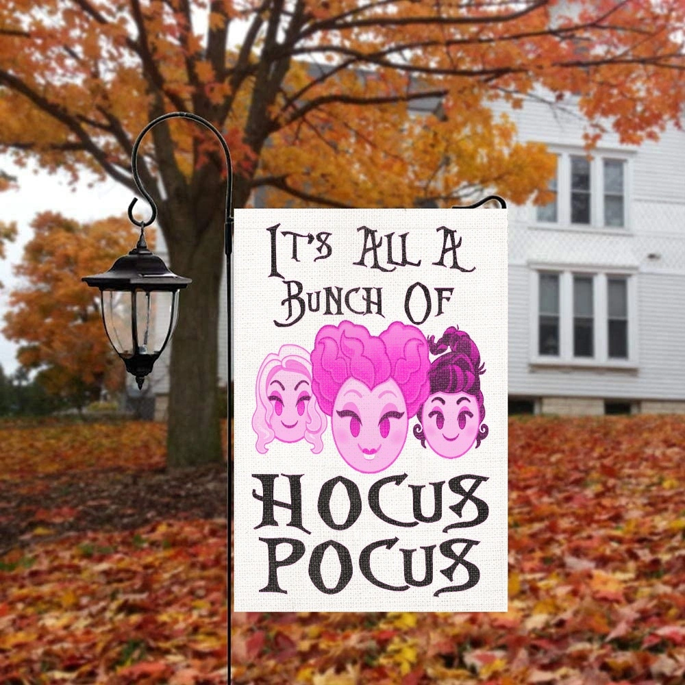 Hocus Pocus Witch Garden Flag Double-Sided Yard Flag Farmhouse Outdoor Decoration for Holiday,,Halloween Christmas Decoration,12x18 inch(ZAT)