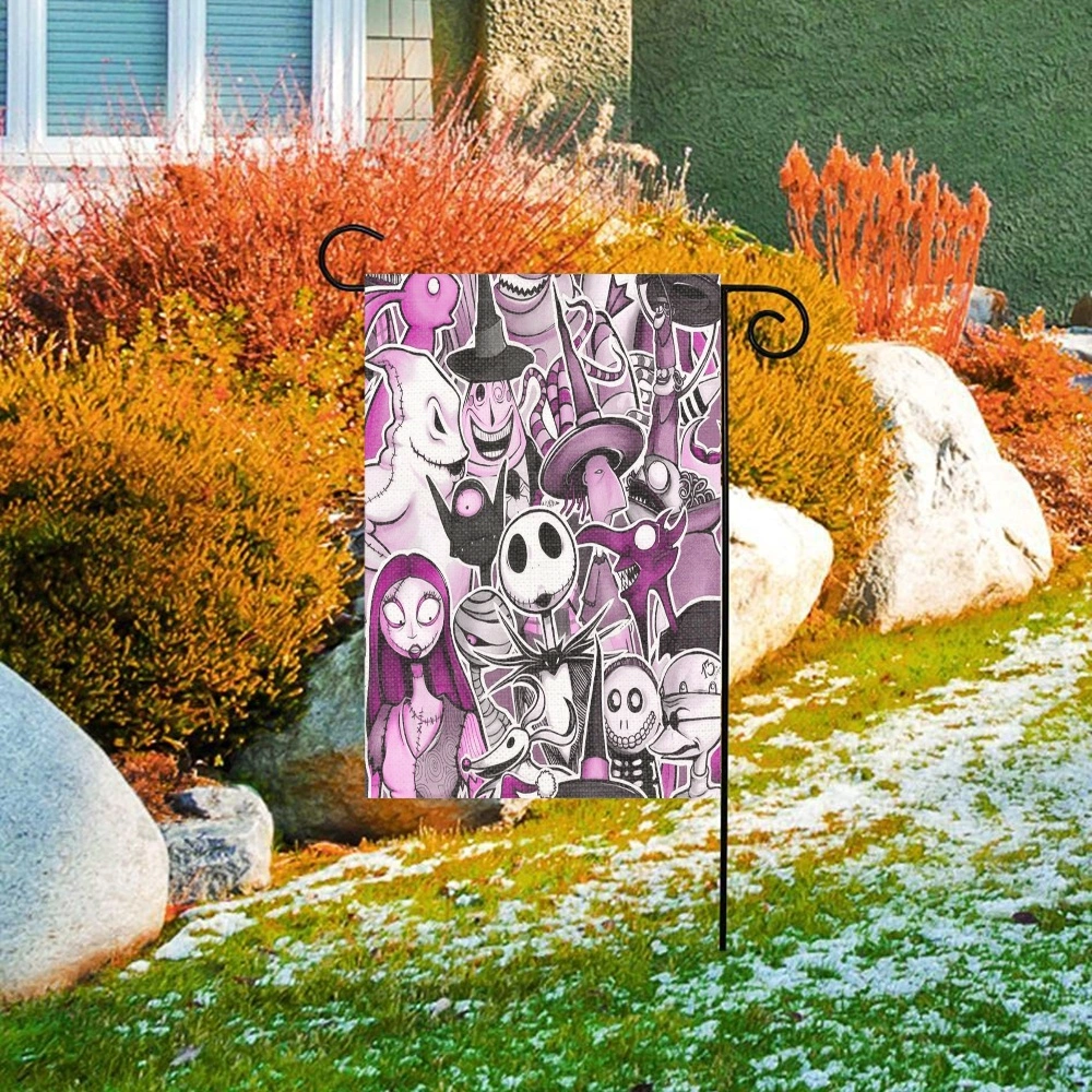 Nightmare Before Christmas Jack Saly Garden Flag Stand-Holder-Garden Flag Double-Sided Display 2 Layer Linen for Garden and Home Decorations(ZLZ)