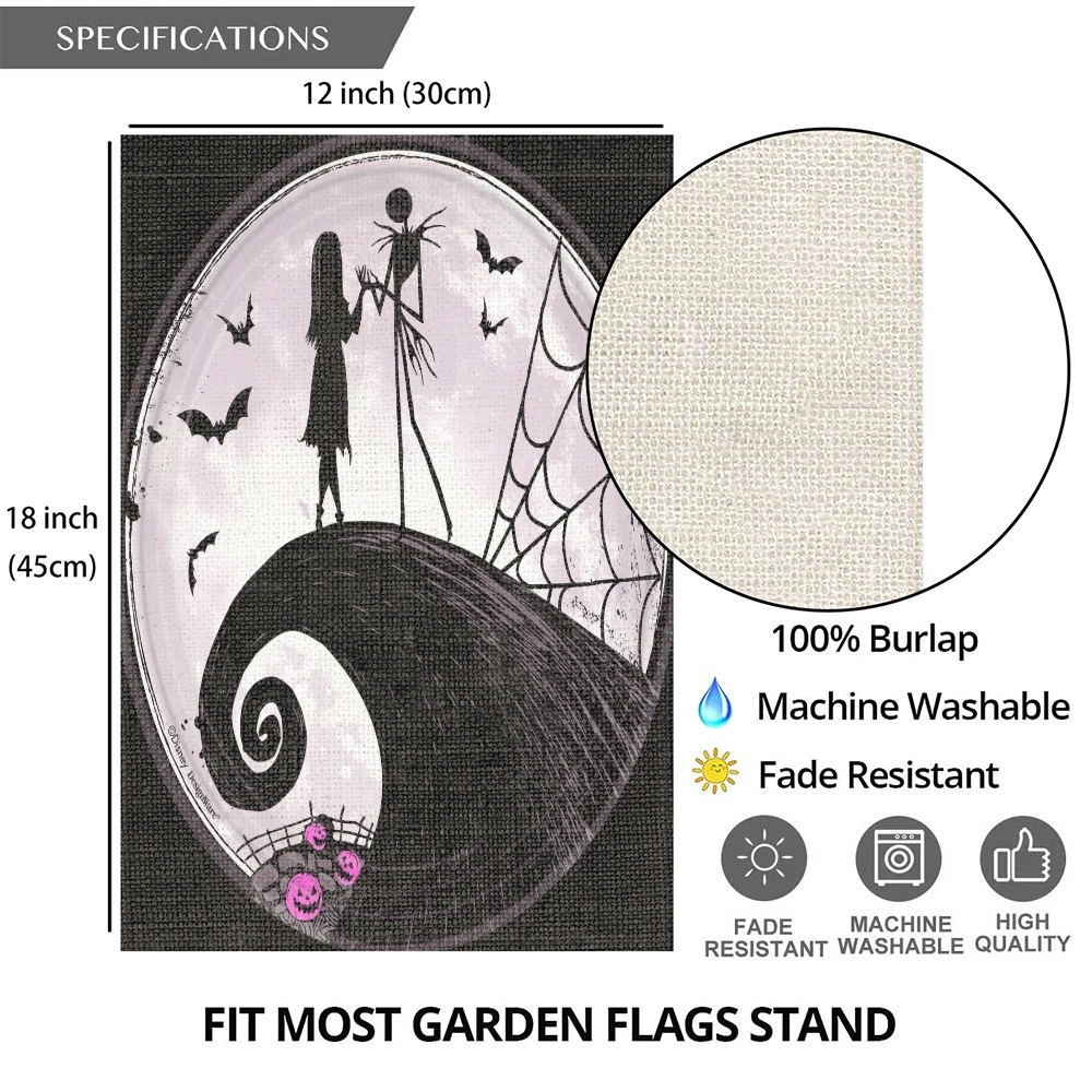 Jack Skeleton Sally Garden Flag Double Sided,Yard Outdoor Flag,Nightmare Before Christmas Decoration,12x18 inch(ZGJ)