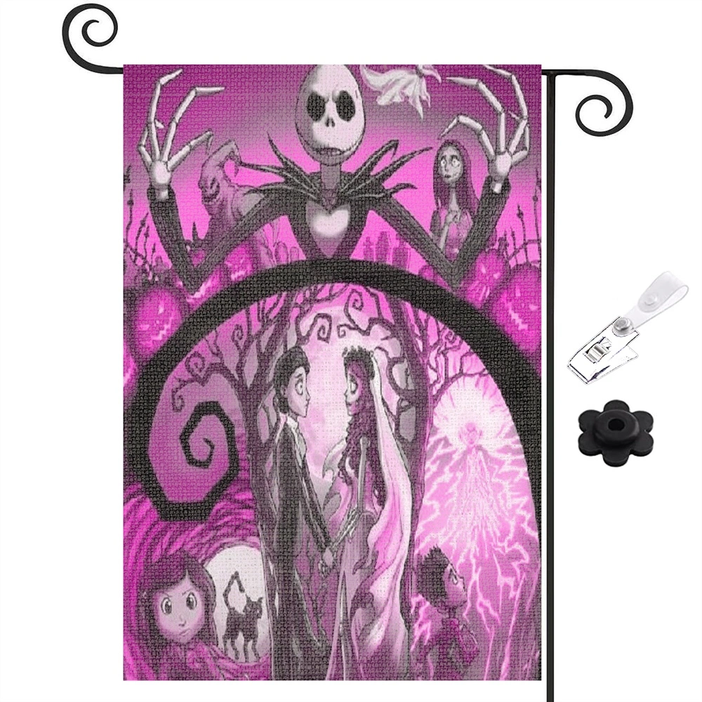 Jack Skeleton Sally Decorative Garden Flag Outdoor Yard Flag,Nightmare Before Christmas Decoration,12x18 inch(XSU)