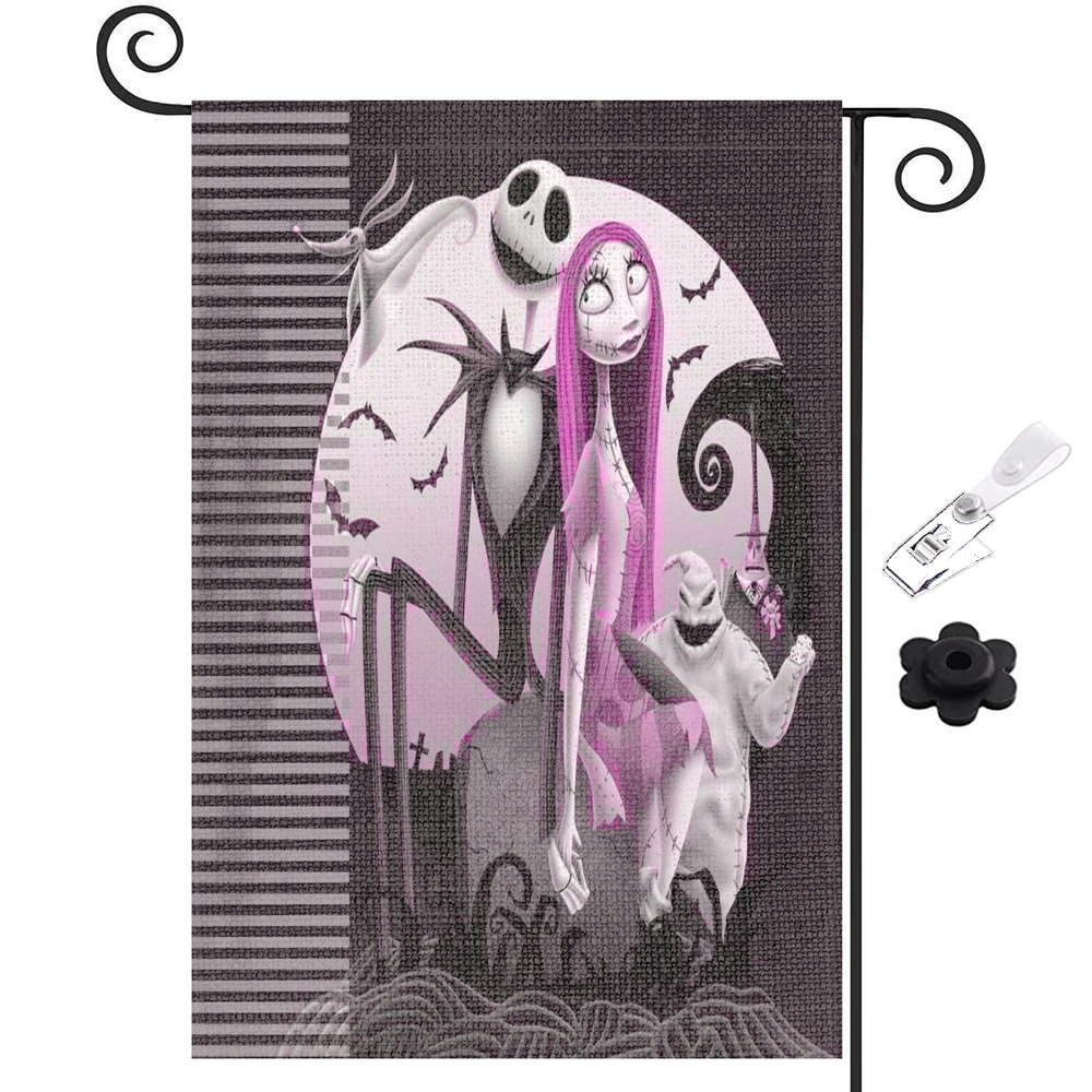 Jack Skeleton Sally Decorative Garden Flag Outdoor Yard Flag,Nightmare Before Christmas Decoration,12x18 inch(XSU)