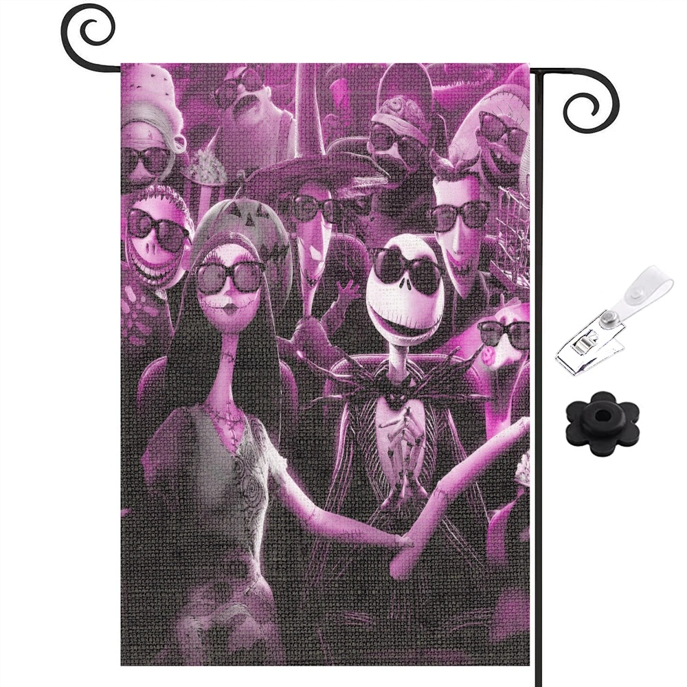 Jack Skeleton Sally Garden Flag Flag for Spring Outside Holiday Decor,Nightmare Before Christmas Decoration,12x18 inch(ZZE)