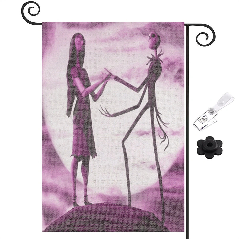 Jack Skeleton Sally Garden Flag Double Sided,Welcome Yard Outdoor Flag,Nightmare Before Christmas Decoration,12x18 inch(YQD)