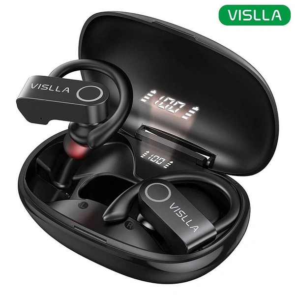 VISLLA True Wireless Earbuds Bluetooth Earphones V5.0 TWS Deep Bass 11 Hours Playtime Sports Headphones Waterproof Headset with LED Power Display Charging Case & Built-in Mic for Running/Workout/Gym