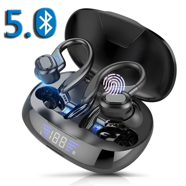 [Bluetooth5.0, 9D Stereo Surround] TWS Wireless Bluetooth Earphones, Waterproof Sport Earhook Headphones, HiFi Stereo In Ear Earbuds, Noise Reduction Bluetooth Headset with LED Display Charging Case for Mobile Phone