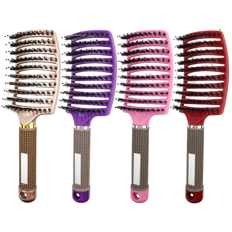 Curved Boar Bristle Hair Brush Professional Detangling Hairbrush Head Massage Comb Hairdressing Styling Comb for Women Men