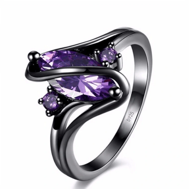 Women's Fashion Jewelry Black Gold Amethyst Cubic Zirconia Ring Size 6-10