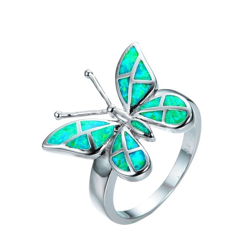 925 Sterling Silver White Fire Opal Butterfly Ring Bride Wedding Luxury Royal Fashion Jewelry Lover Dress Charm Jewelry Accessory Commemorative Gift