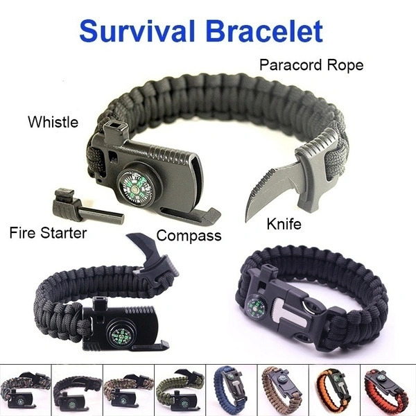 Multi-Functional Outdoor Bracelet Umbrella Rope Survival Wristband Compass Magnesium Rods Flintstone Rope Cutter Knife Whistle Bracelets Pulseras Camping Outdoor Tool