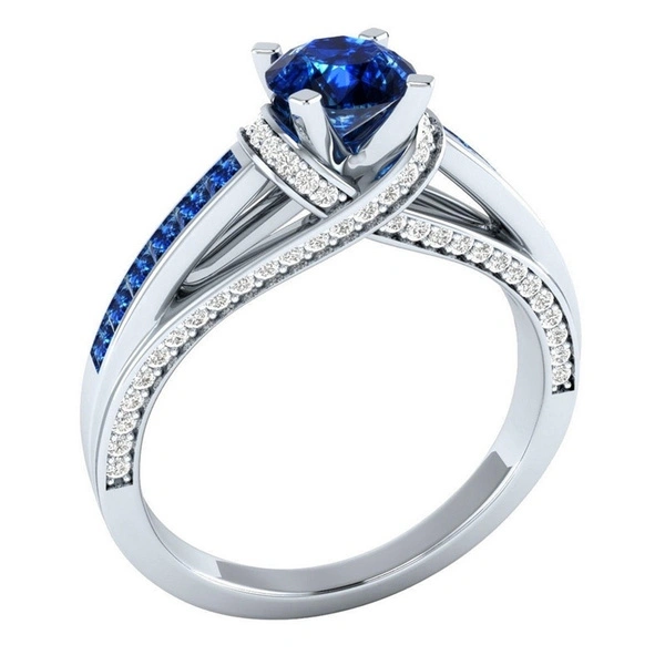 HOT 925 Sterling Silver Blue Sapphire & Diamond Wedding Ring US Size 6 7 8 9 10