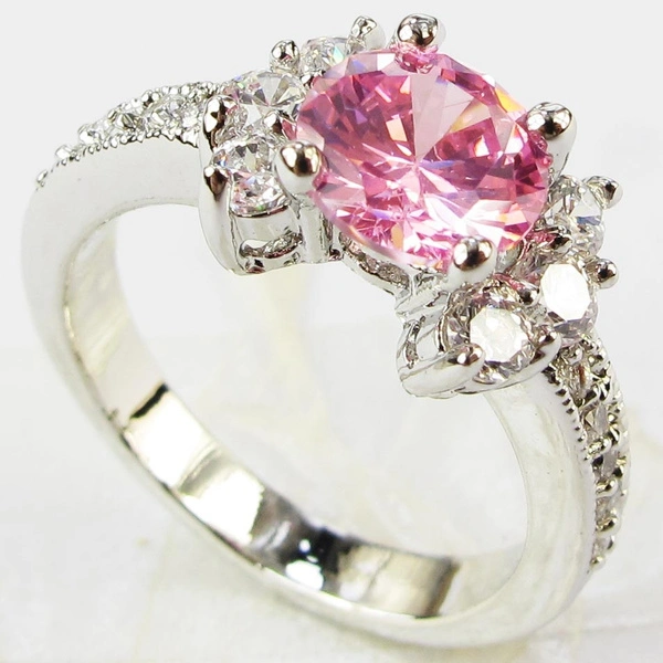 Fashion Silver Ring 3ct Size 6-9 amazing Princess cut Pink Sapphire & Topaz Engagement Ring