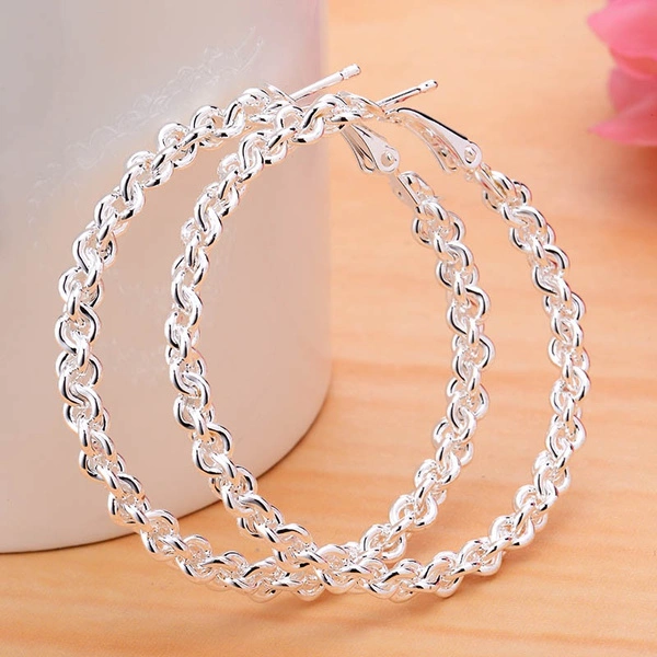 Women's Fashion Waved 925 Sterling Silver Twisted Stud Dangle Hoop Earrings