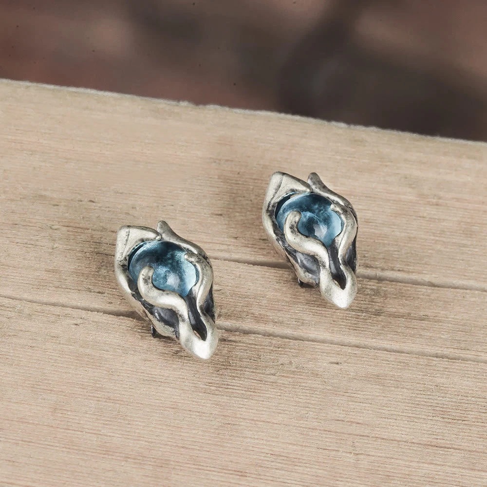 925 Sterling Silver Dragon Soul Topaz Stud Earrings