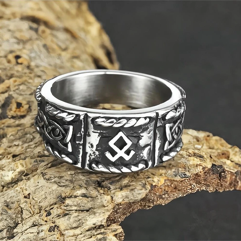 Men's Titanium Steel Viking Text Retro Stainless Steel Ring