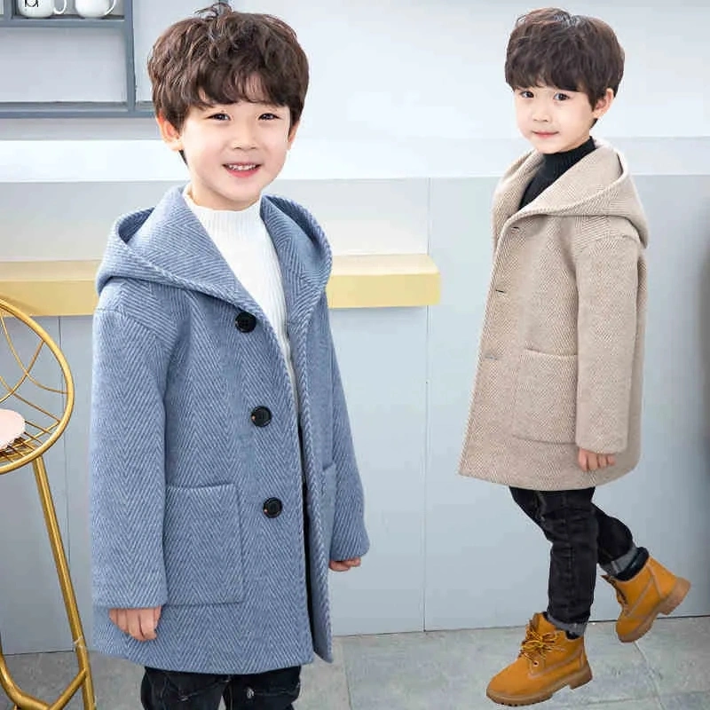 Winter Boys' Woolen Coat Mid-length Coat