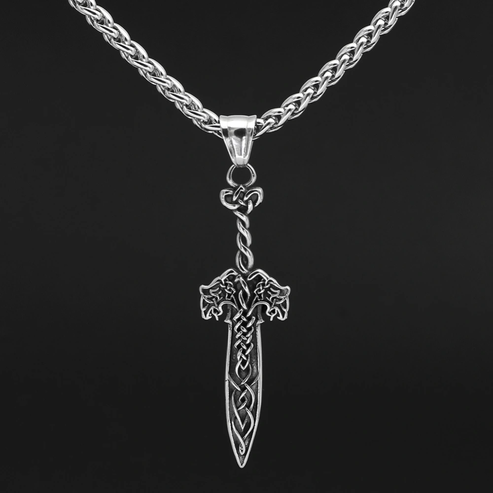 Stainless Steel Retro Domineering Double Wolf Bearing Sword Necklace