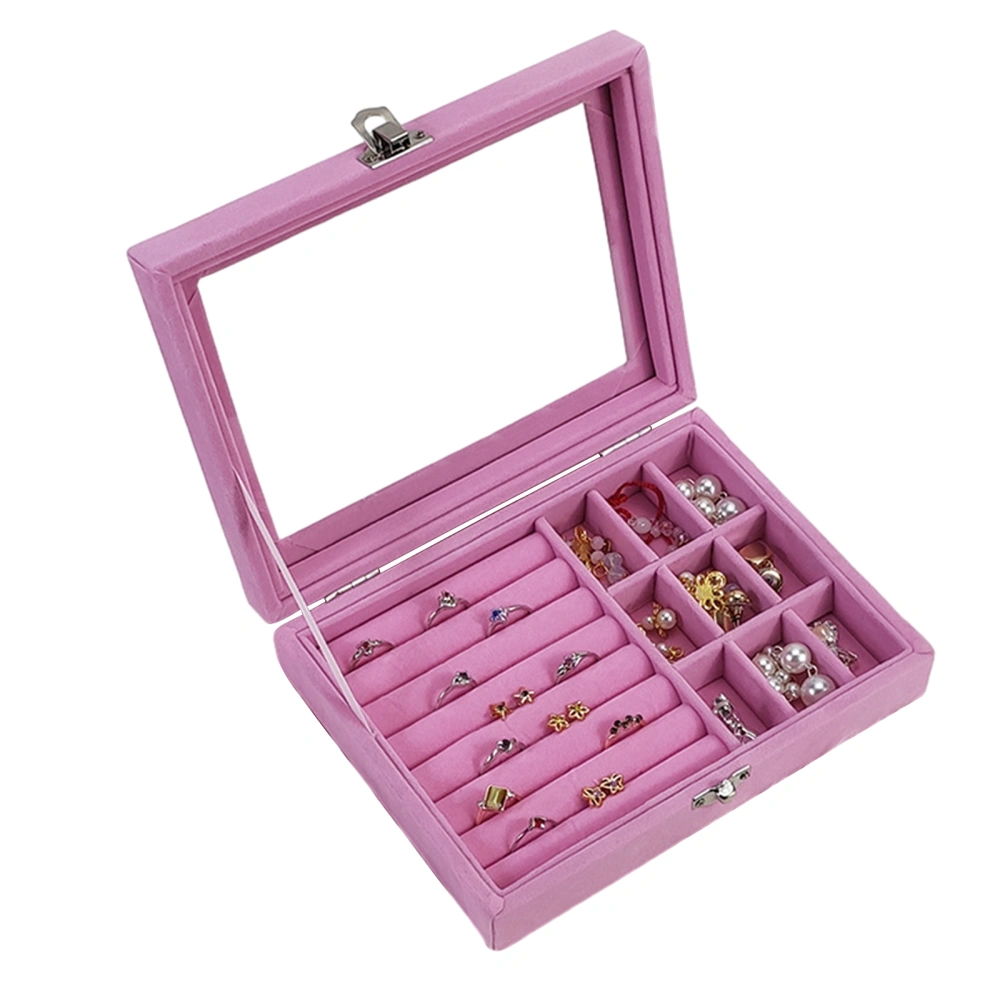 Ring Organizer for Jewelry, Velvet Rings Holder Box with Clear Lid