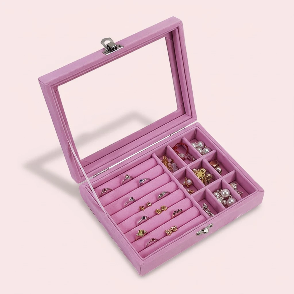 Ring Organizer for Jewelry, Velvet Rings Holder Box with Clear Lid